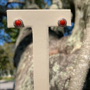 Sterling Silver and red Coral Earrings